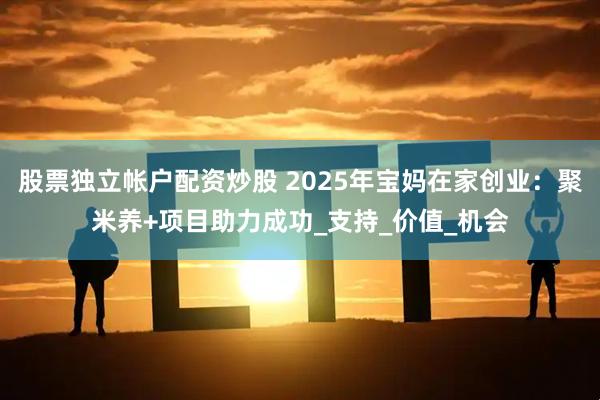 股票独立帐户配资炒股 2025年宝妈在家创业：聚米养+项目助力成功_支持_价值_机会