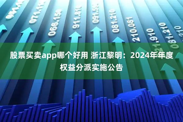 股票买卖app哪个好用 浙江黎明：2024年年度权益分派实施公告